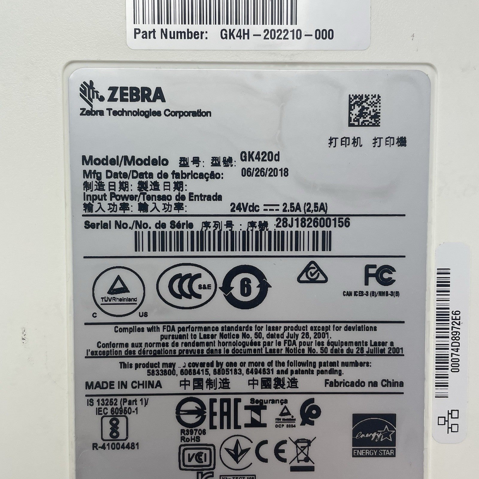 Zebra GK420d GK42-202210-000 Thermal Label Printer Tested 159pgc No Power Supply6