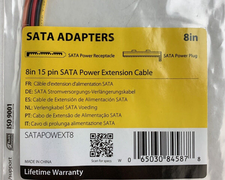StarTech 8in 15 pin SATA Power Extension 8 SATA power Extension Cable Lot of 2