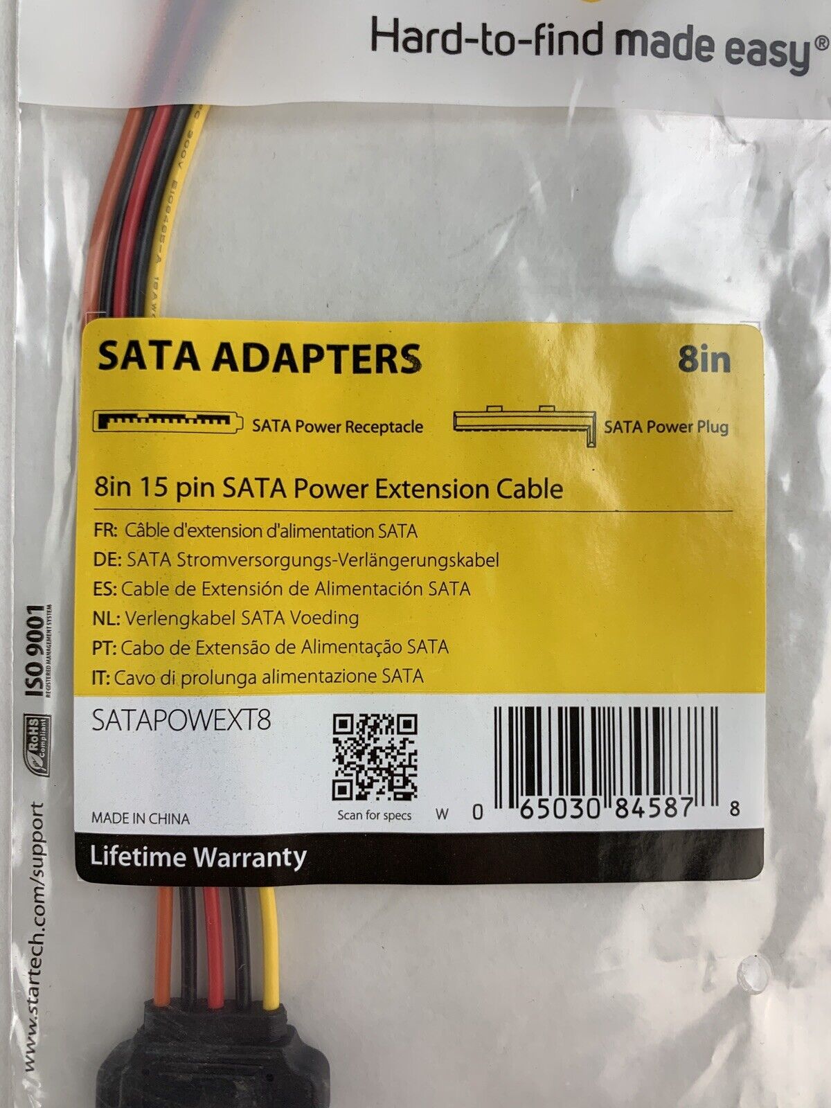 StarTech 8in 15 pin SATA Power Extension 8 SATA power Extension Cable Lot of 2