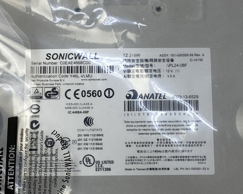 Sonicwall 01-SSC-4984 TZ 215 Wireless-N Network Security Appliance - Open Box