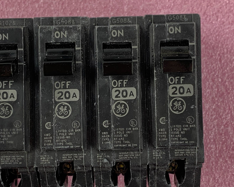 GE RT-692 THQB120 Circuit Breaker 1 Pole 20 Amp Untested Lot of 6x