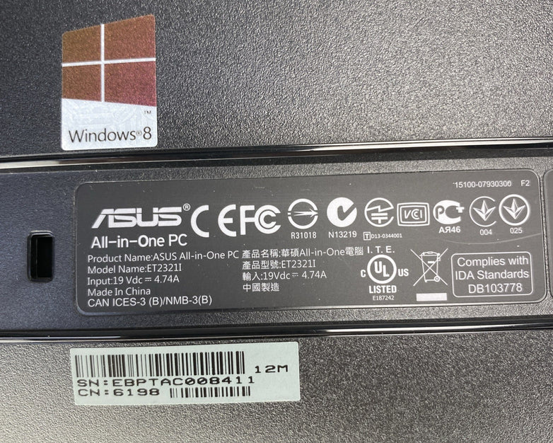 ASUS All-in-One PC ET2321I 23" Touch Core i5-4200U 1.60MHz 8GB RAM No Stand HDD