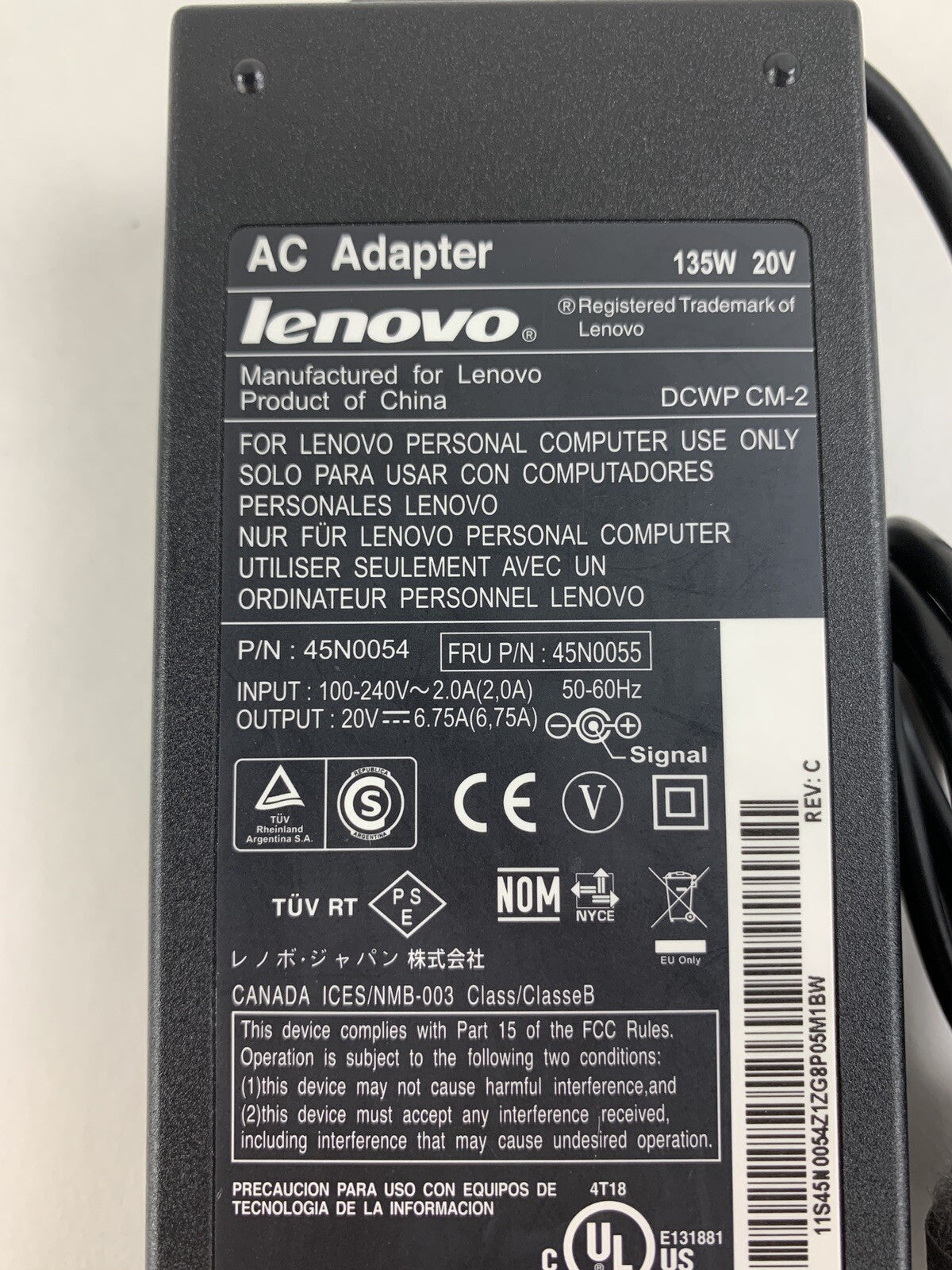 Lenovo 45N0054 AC Charger Adapter 20V 6.75A 135W Lot of 2