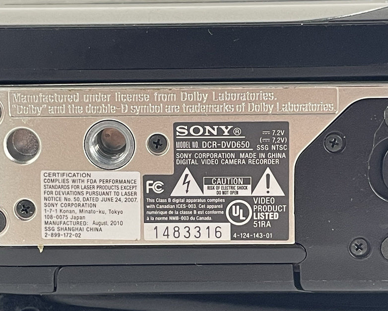 Sony Handycam DCR-DVD650 Camera ONLY Tested & Reset No Power Cord/Battery