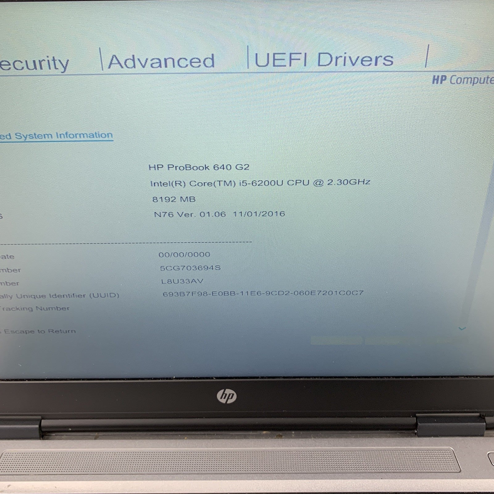 HP ProBook 640 G2 14" Intel Core i5-6200U 2.3 GHz 8 GB Ram No OS No HDD No AC