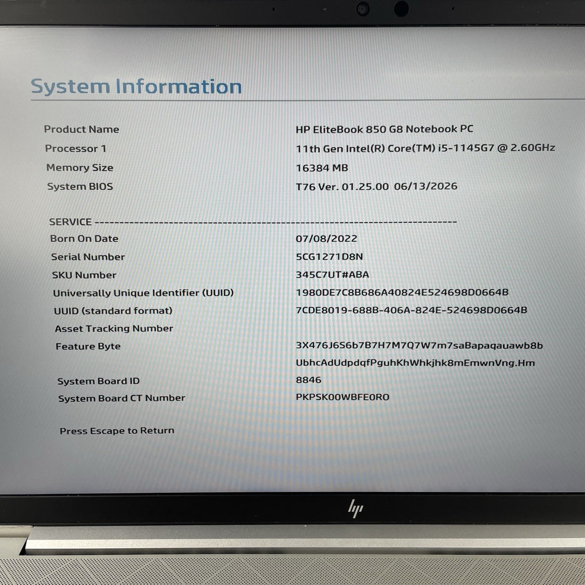 HP EliteBook 850 G8 15.6" i5-1145G7 2.60 GHz 16 GB RAM No SSD/OS/AC/Batt - Keys3