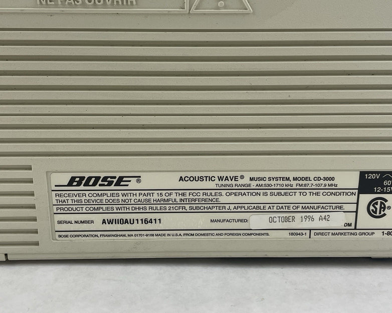 Bose Acoustic Wave Music System CD-3000 AM/FM  Tested (CD Player Not Working)