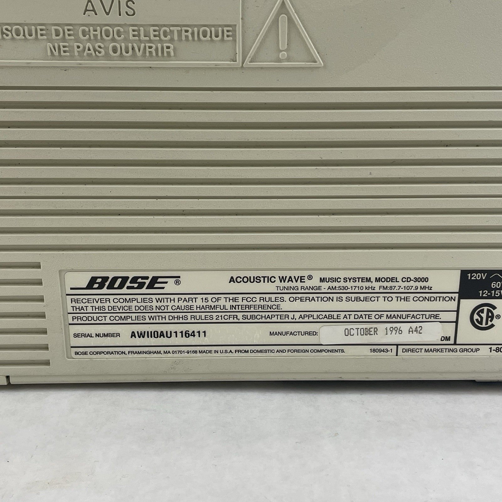Bose Acoustic Wave Music System CD-3000 AM/FM  Tested (CD Player Not Working)4