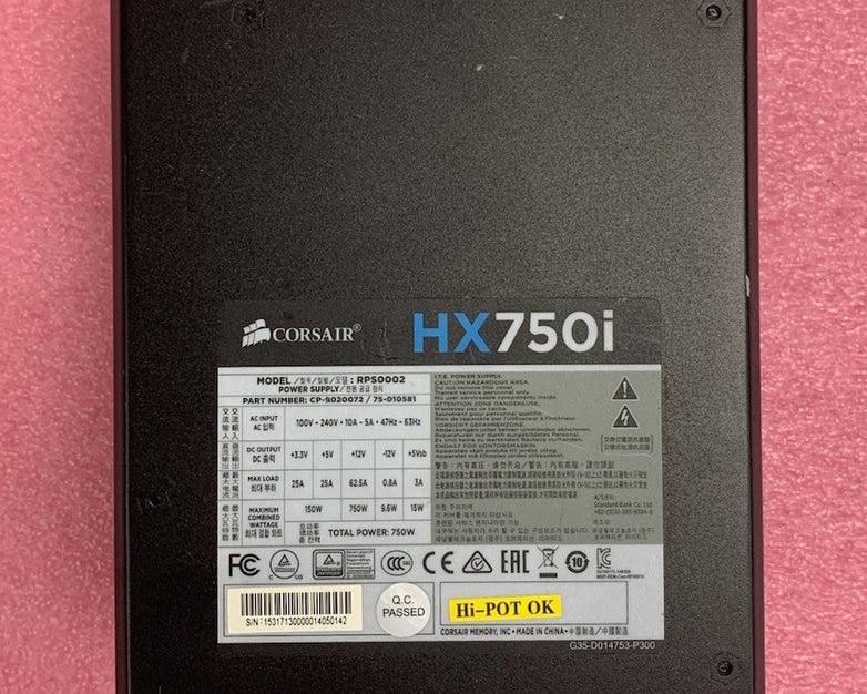 Corsair HX750i RPS0002 CP-9020072 750W Power Supply - No Cables