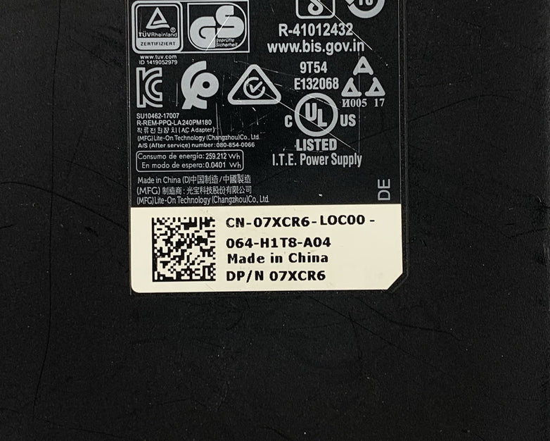 Dell LA240PM180 240 Watt Laptop AC Power Adapter 19.5V 12.3A Large Tip w/ Cable