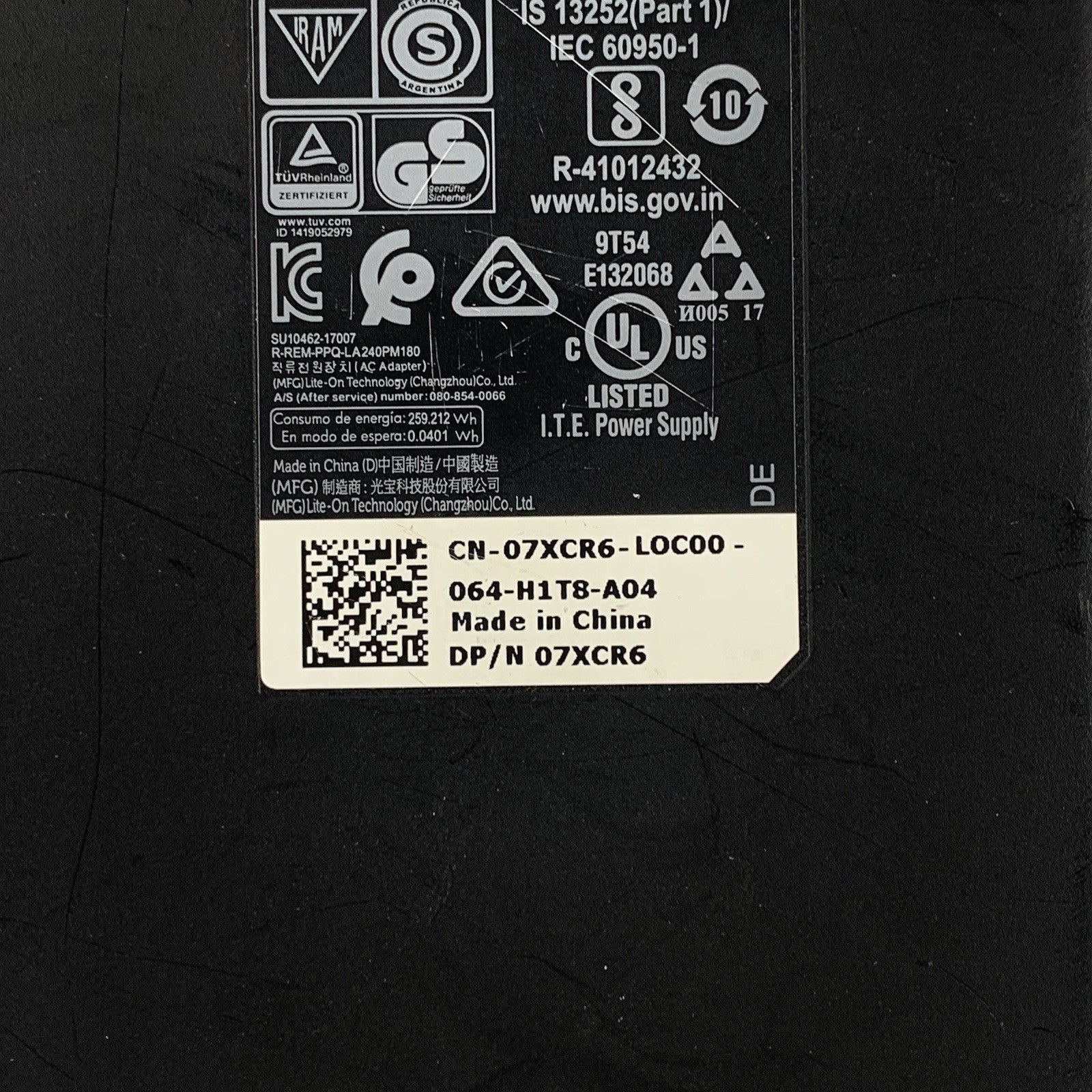 Dell LA240PM180 240 Watt Laptop AC Power Adapter 19.5V 12.3A Large Tip w/ Cable3