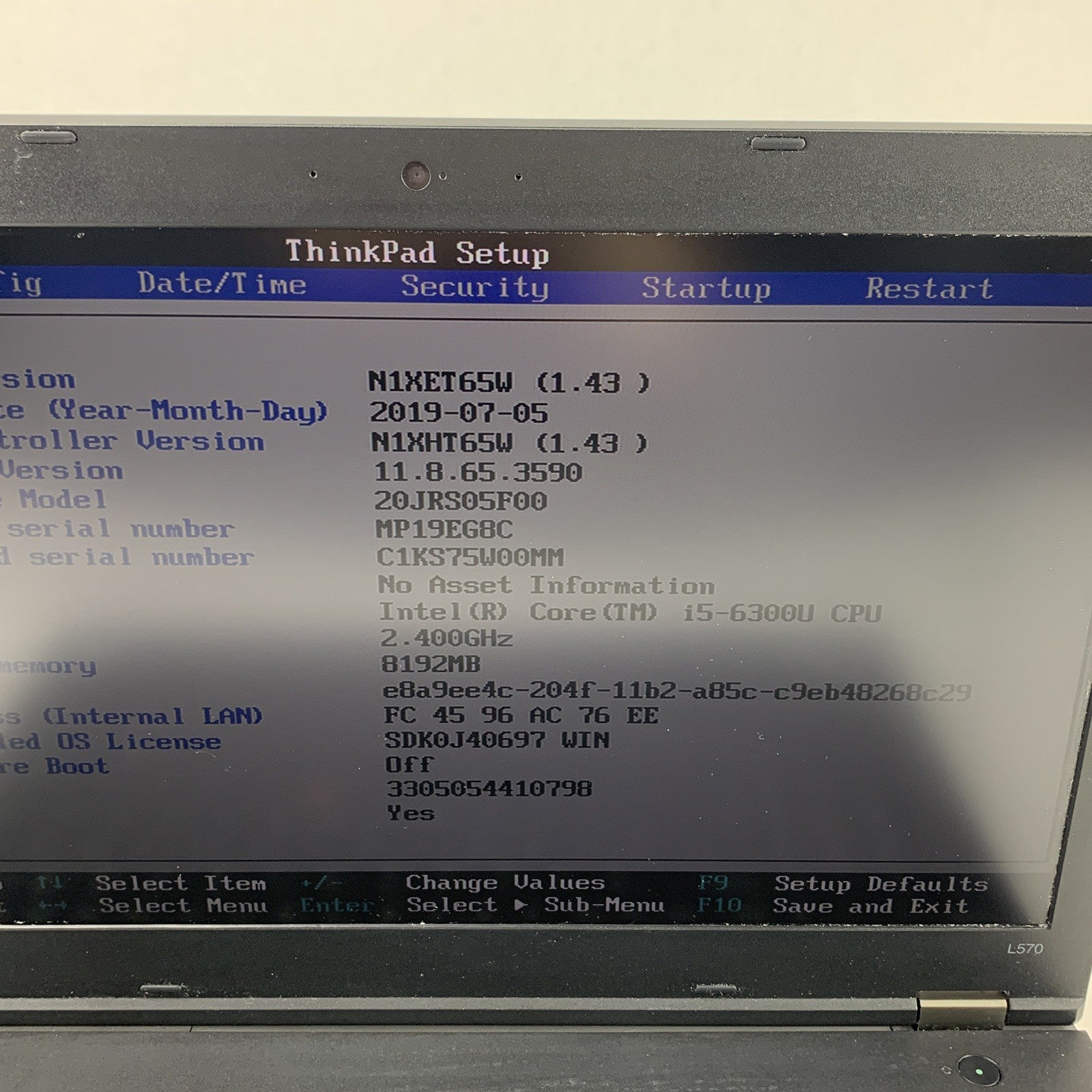 Lenovo ThinkPad L570 15.6" Intel i5-6300U 2.4 GHz 8 GB Ram No OS No HDD No AC