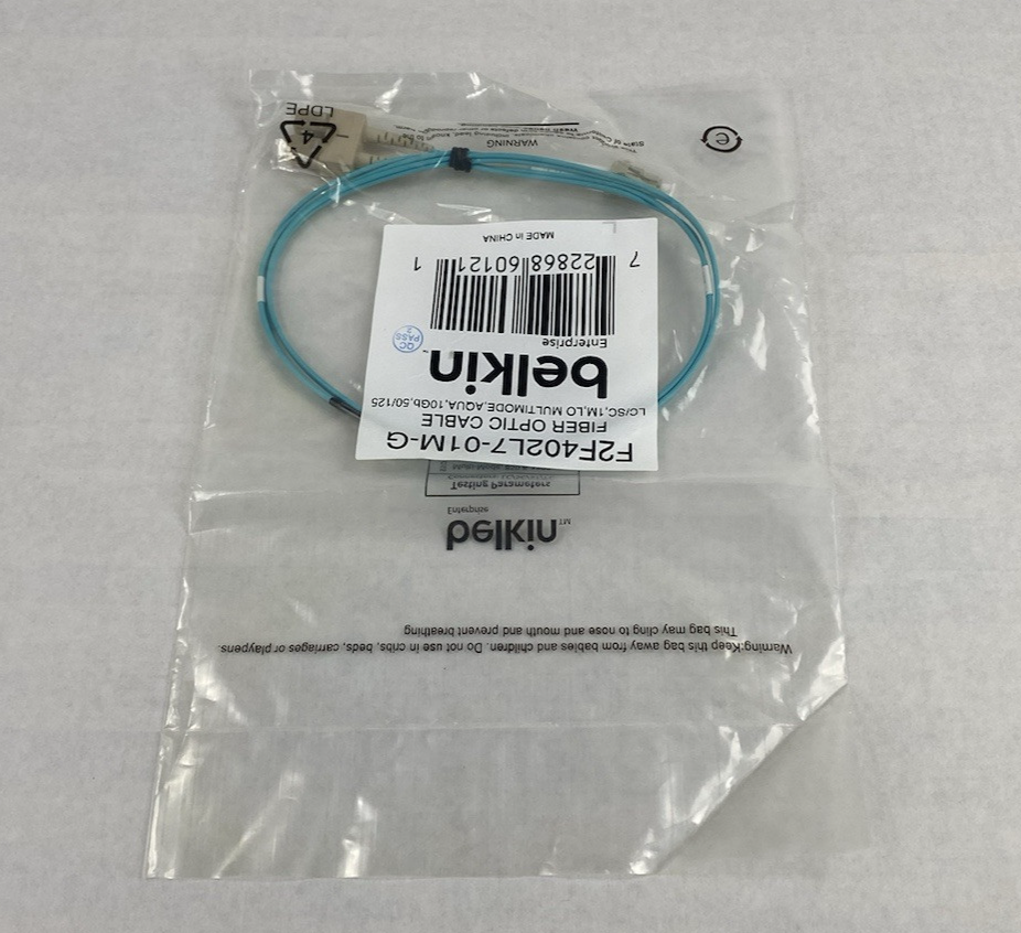 Belkin F2F402L7-01M-G  LC to SC 1M LO Multimode Aqua 10Gb Fiber Optic Cable