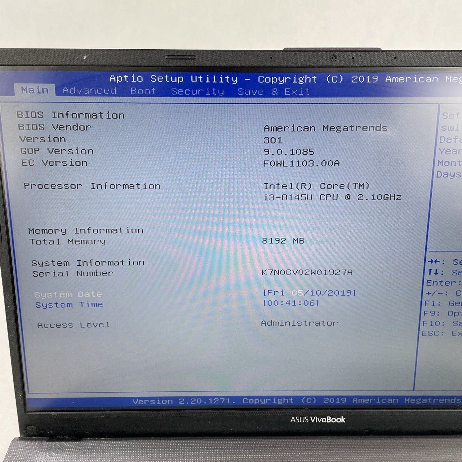 ASUS VivoBook F512F 15.6" i3-8145U 2.10 GHz 8 GB RAM No SSD No OS No AC2