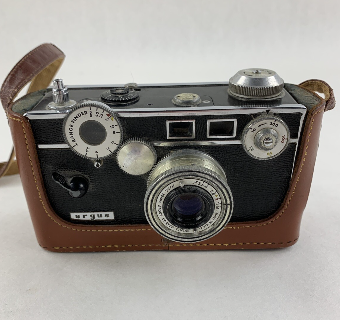 Argus Coated Cintar 50mm F3.5 Lens with Leather Case Vintage Untested No Film