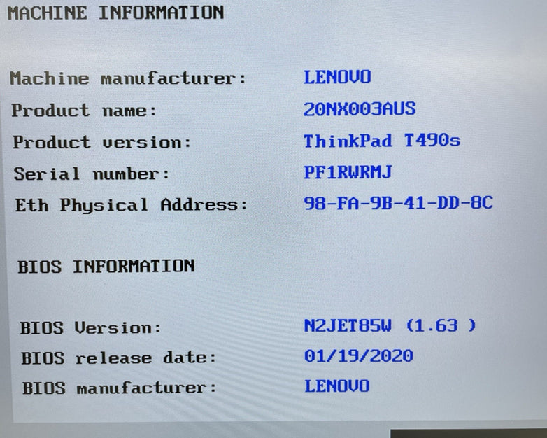 Lenovo ThinkPad T490s 14" i5-8365U 1.60 GHz 8 GB RAM No SSD/OS/AC - Logo