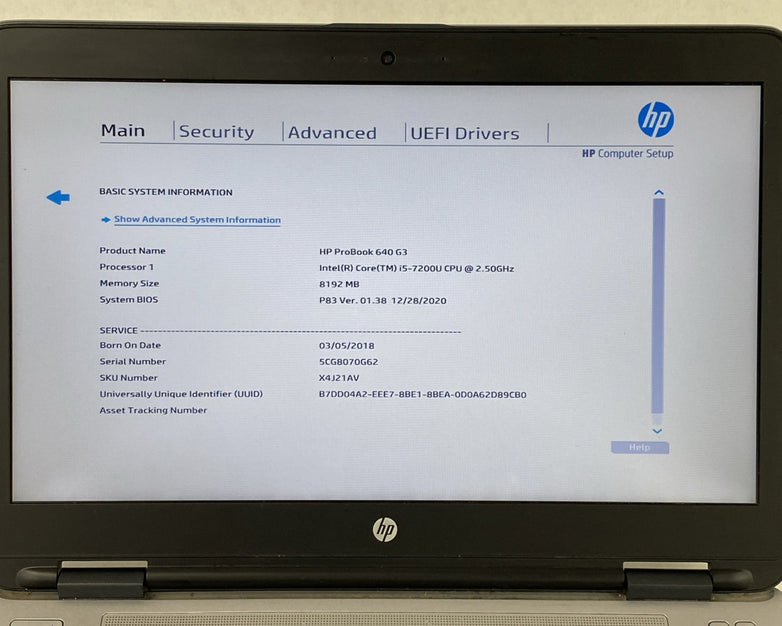 HP ProBook 640 G3 Core i5-7200U 2.50 GHz 8 GB RAM 14" No HDD No OS