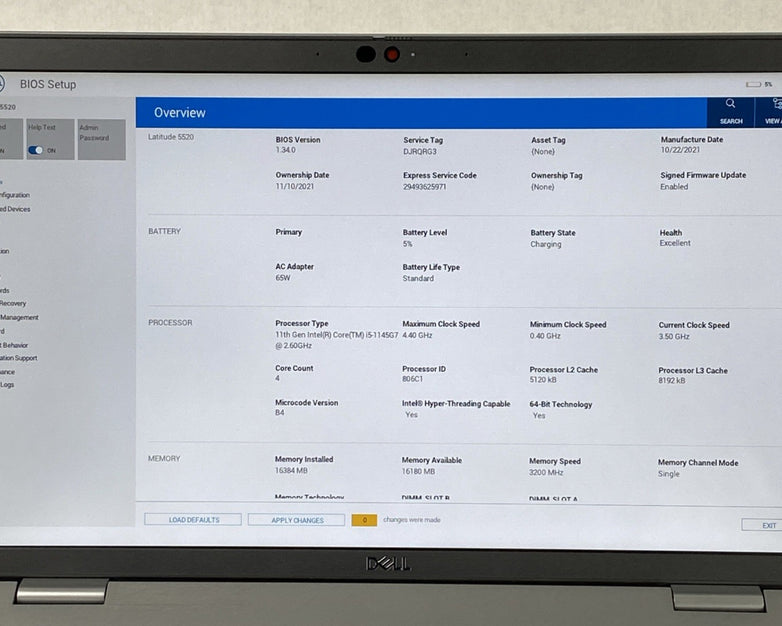 Dell Latitude 5520 Intel Core i5-1145G7 2.60 GHz 16 GB RAM 15.6" No SSD No OS