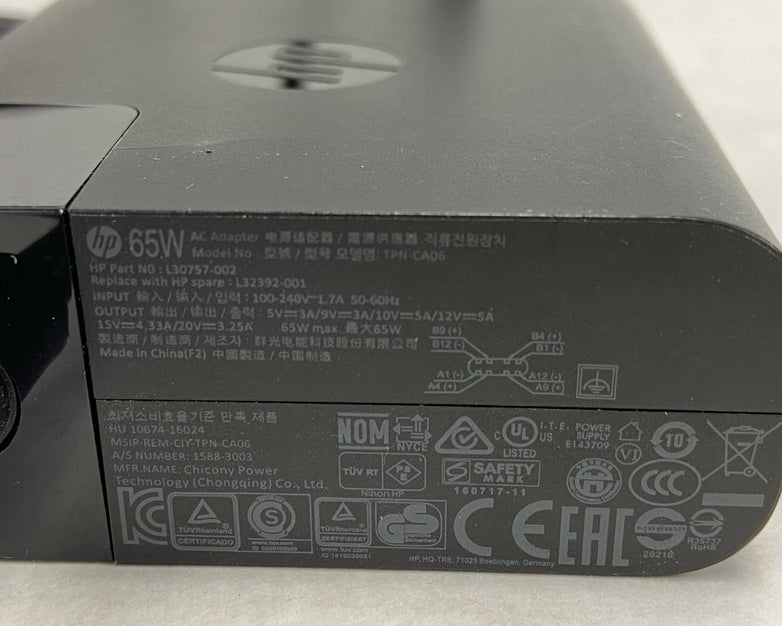 HP 65W Type C USB-C AC Adapter Charger TPN-CA06 - Long Reach 12ft - Tested