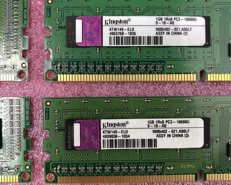 Lot ( 10 ) 1GB Kingston KTW149-ELD Desktop Memory PC3-10600U DDR3 1RX8