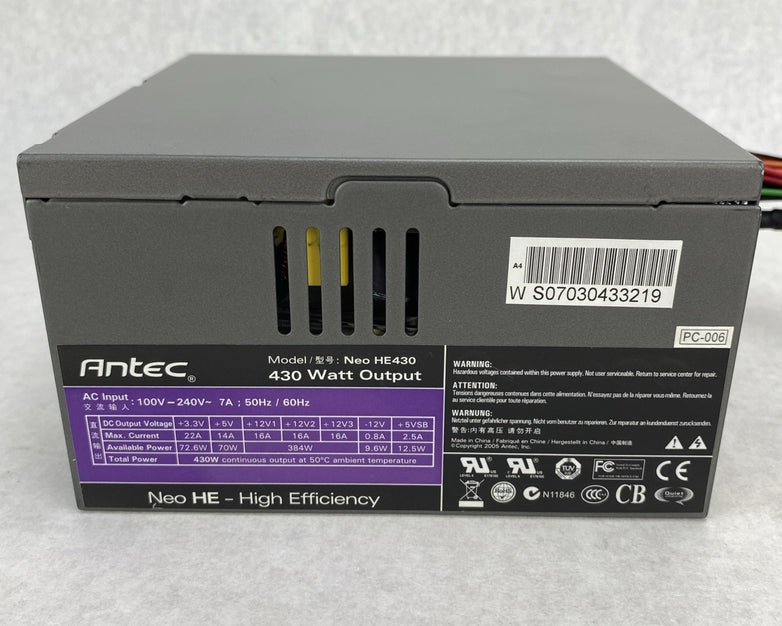 Antec Neo HE430 430W High Efficiency Semi Modular Power Supply - Tested