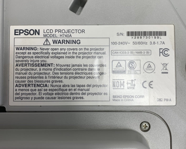 Epson PowerLite 695Wi H740A LCD Lamp Projector 1601 Lamp Hours - No Remote