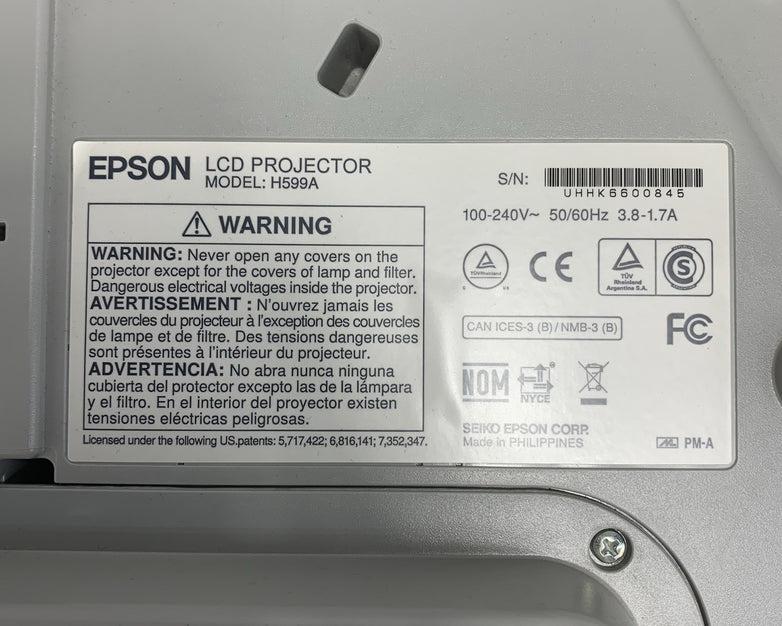 Epson H599A BrightLink 595Wi LCD Lamp Projector 1800 Lamp Hours - No Remote