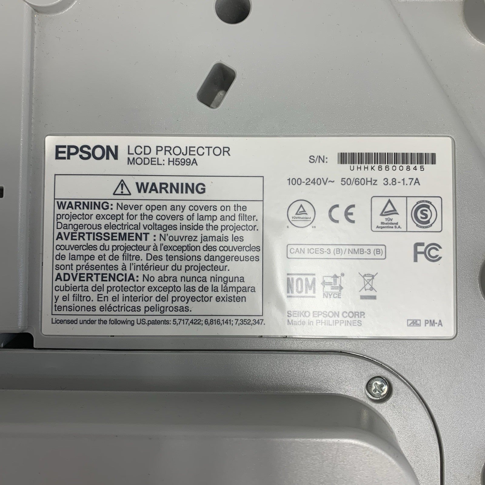 Epson H599A BrightLink 595Wi LCD Lamp Projector 1800 Lamp Hours - No Remote7