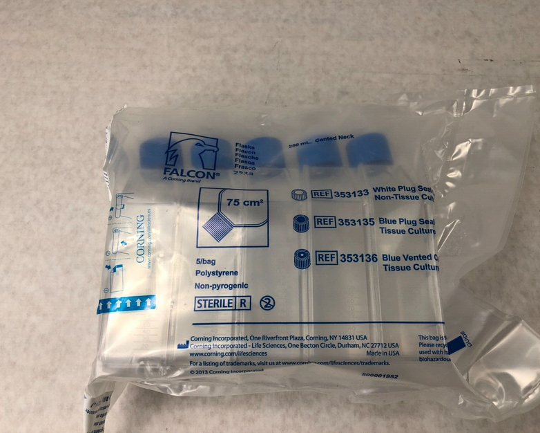 Falcon 353136 250ML Flask Canted Neck BLue Vented Cap Sterile Lot of 10