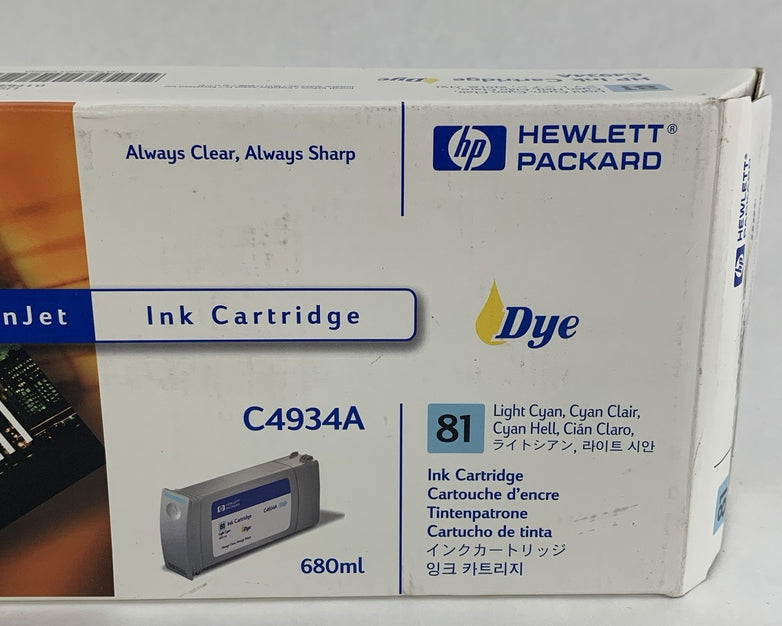 HP C4934A 81 DesignJet Light Cyan Dye Ink Cartridge New OEM Sealed in Box