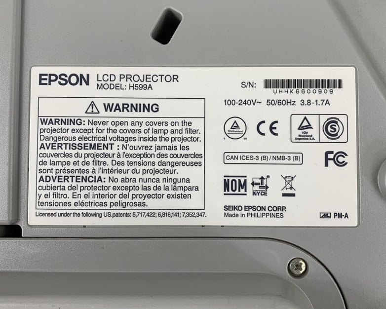 Epson BrightLink 595Wi H599A LCD Lamp Projector 2791 Lamp Hours - No Remote