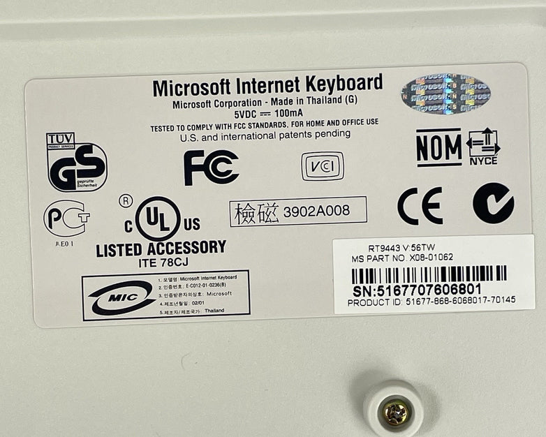 Microsoft RT9443 Internet Keyboard White Untested