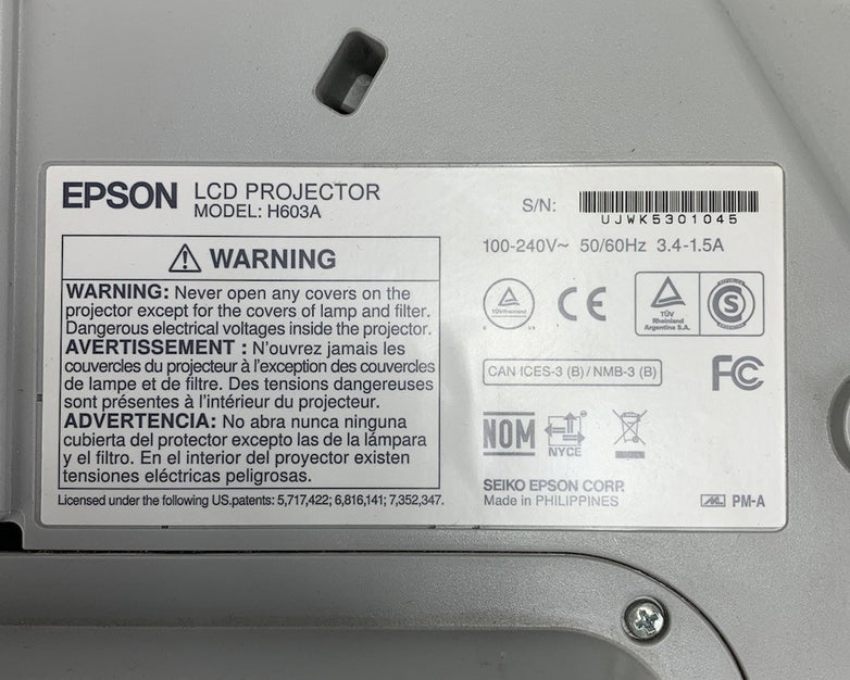 Epson H603A PowerLite 575W LCD Projector No Remote 1514 Lamp Hours