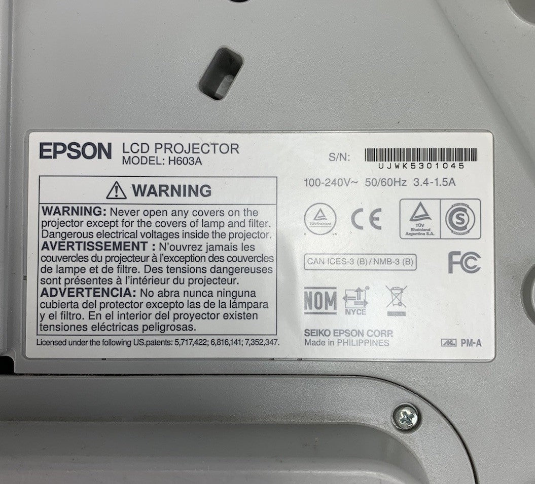 Epson H603A PowerLite 575W LCD Projector No Remote 1514 Lamp Hours