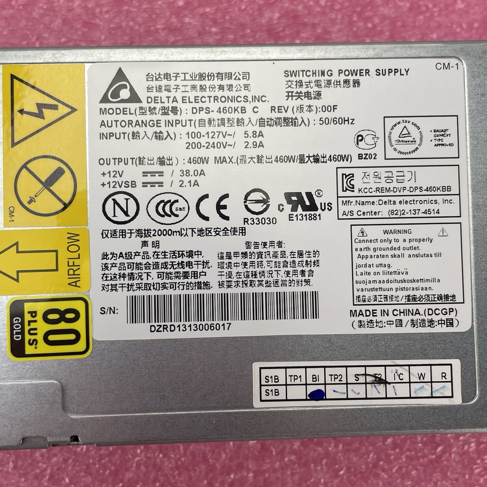 Delta 1U 460W PSU 80 Plus Gold Power Supply6