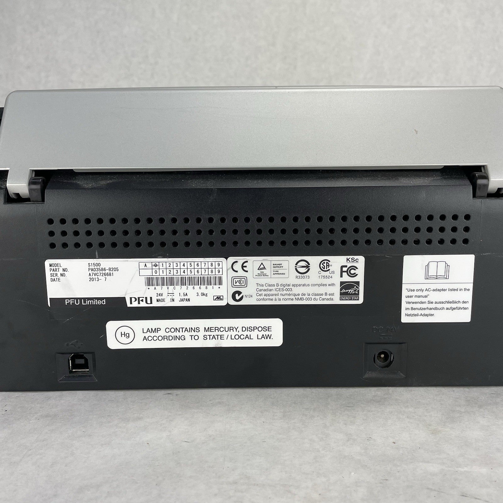 Fujitsu ScanSnap S1500 Pass-Through Scanner Parts or Repair