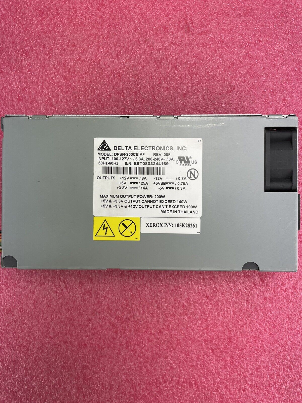 Delta Electronics DPSN-200CB AF 200W Power Supply Xerox 105K28261