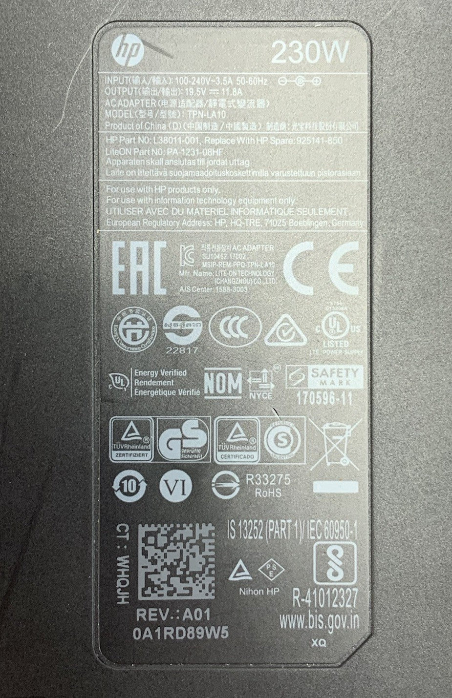 HP TPN-LA10 19.5V 11.8A 230W AC Adapter Power Supply6