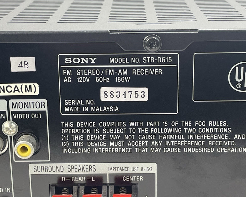 Sony STR-DE615 5.1 A/V Receiver 100W Dolby Digital DTS AM/FM Digital Tuner