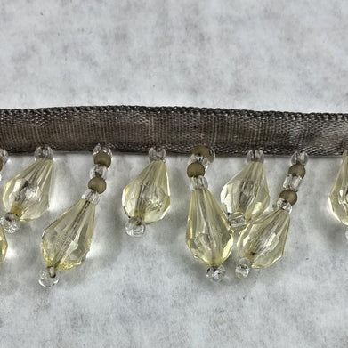 LOT(11) beige teardrop beaded fringe trim (3/8" ribbon + 1" tassels)w x 10 yards