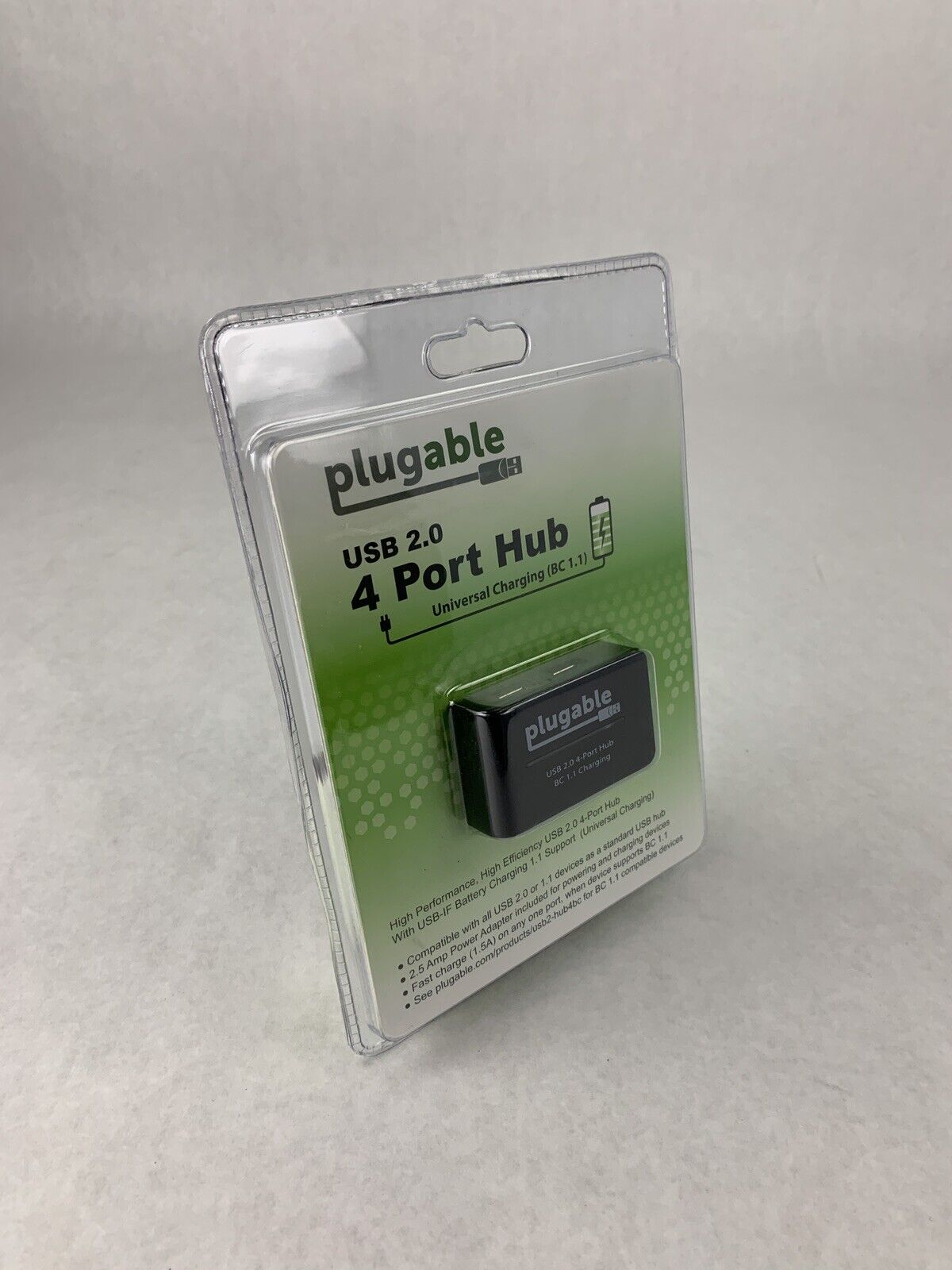 New Sealed Plugable USB 2.0 4-Port High Speed Hub with 12.5W Power Adapter