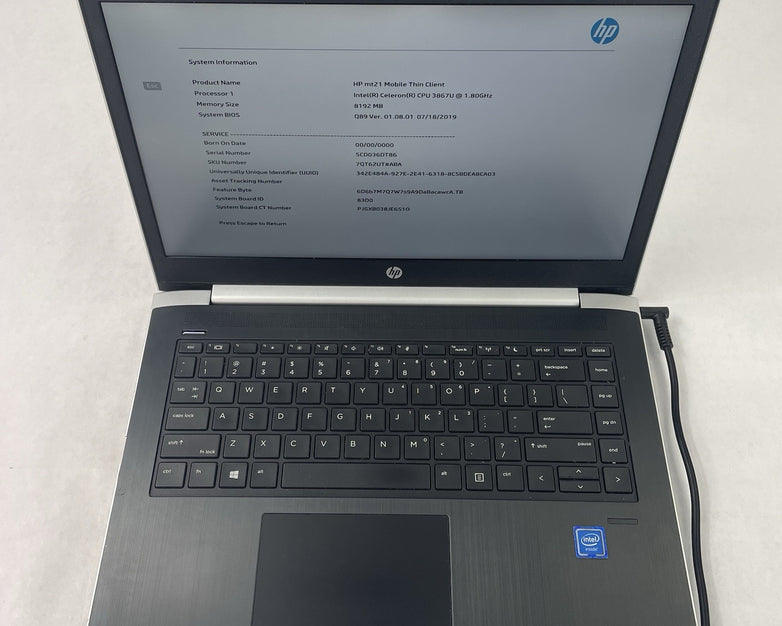 HP mt21 14" Celeron 3867U 1.80 GHz 4 GB RAM No SSD/OS/AC - USB