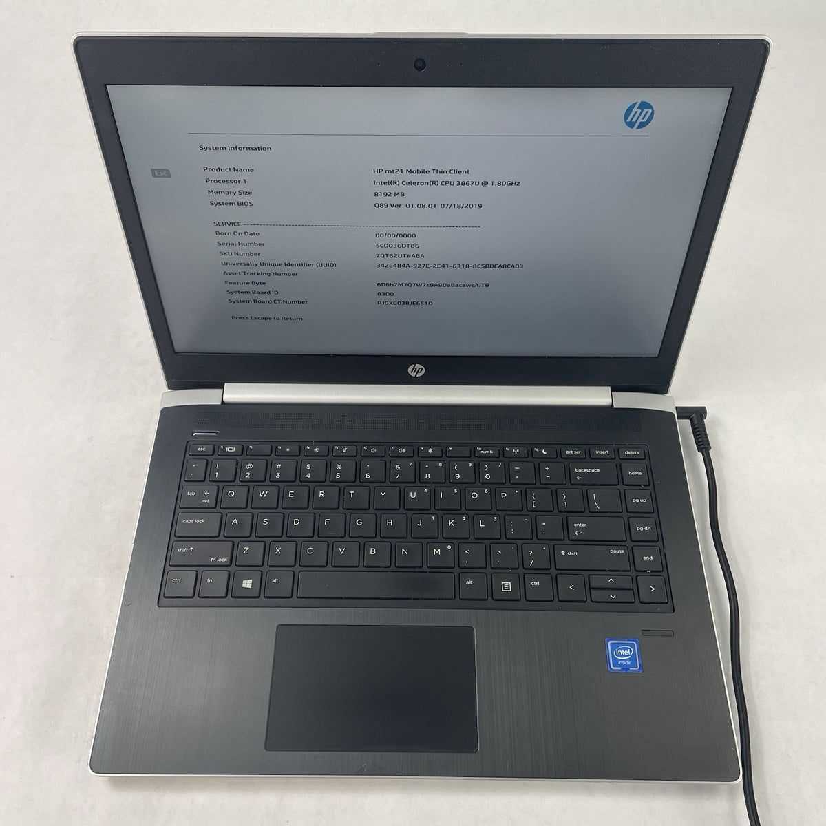 HP mt21 14" Celeron 3867U 1.80 GHz 4 GB RAM No SSD/OS/AC - USB2