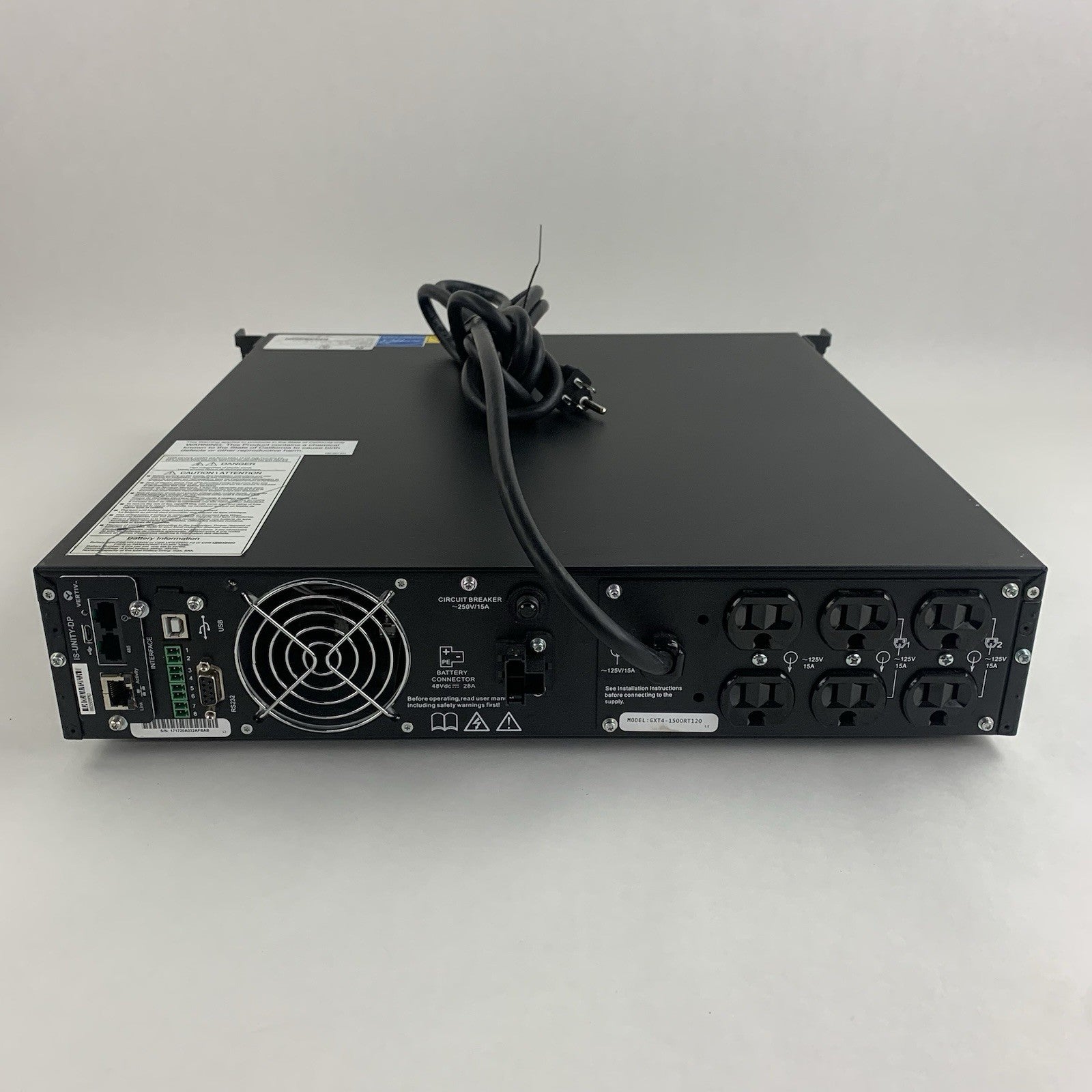 Liebert Vertiv GXT4-1500RT120 GXT4 1500VA Tested No Battery w/ IS-UNITY-DP6
