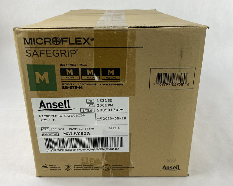 Ansell Microflex SafeGrip SG-375-M Latex Exam Gloves Medium - 500 Count