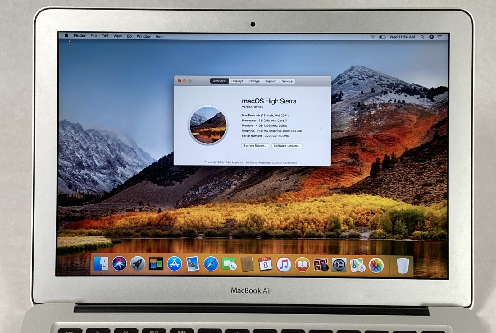 Apple A1369 MacBook Air 2011 13" 1.8Ghz i7 4GB RAM 250GB SSD os10.13.6 969Cycles