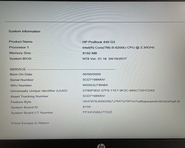 HP ProBook 440 G3 14" i5-6200U 2.30 GHz 8 GB RAM No SSD/OS/AC/Battery