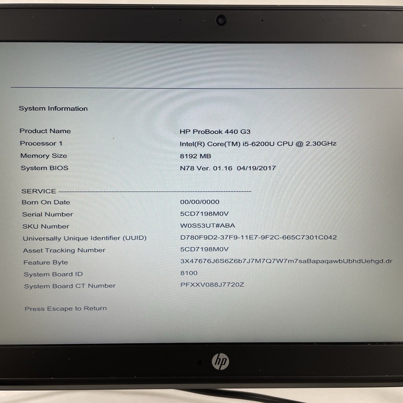 HP ProBook 440 G3 14" i5-6200U 2.30 GHz 8 GB RAM No SSD/OS/AC/Battery2