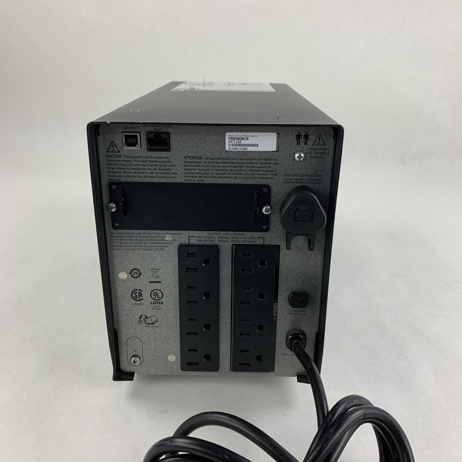 APC SMT1500 Smart Connect UPS 1500VA LCD Backup Surge No Batt Tested Bad Group 1