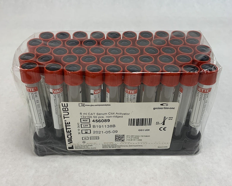 Vacuette 456089 6ml CAT Serum Clot Activator 13x100 50pcs Non-Ridged Tubes